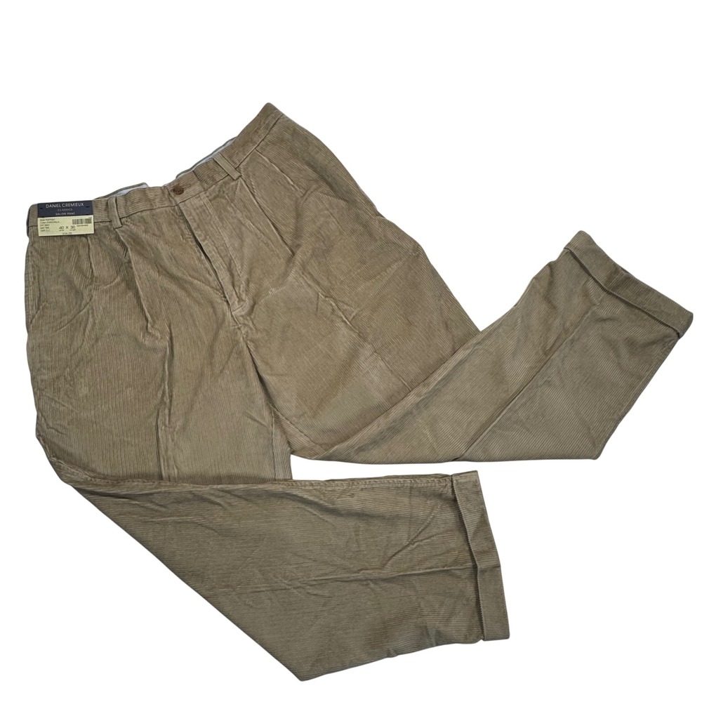Daniel Cremieux Classics Salon Pant Mens 40x30 Tan Corduroy Pleated Cuffed New